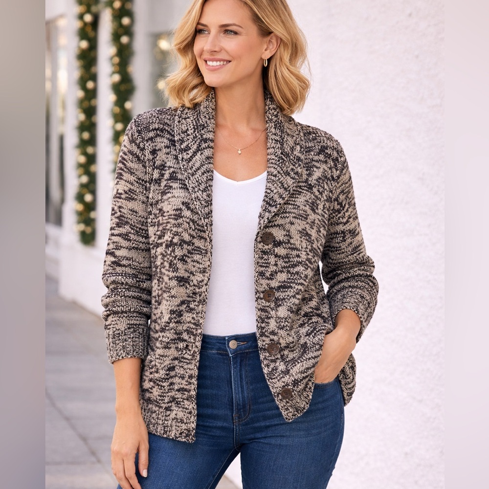 Handmade Chunky Knit Cardigan Sweater with buttons.